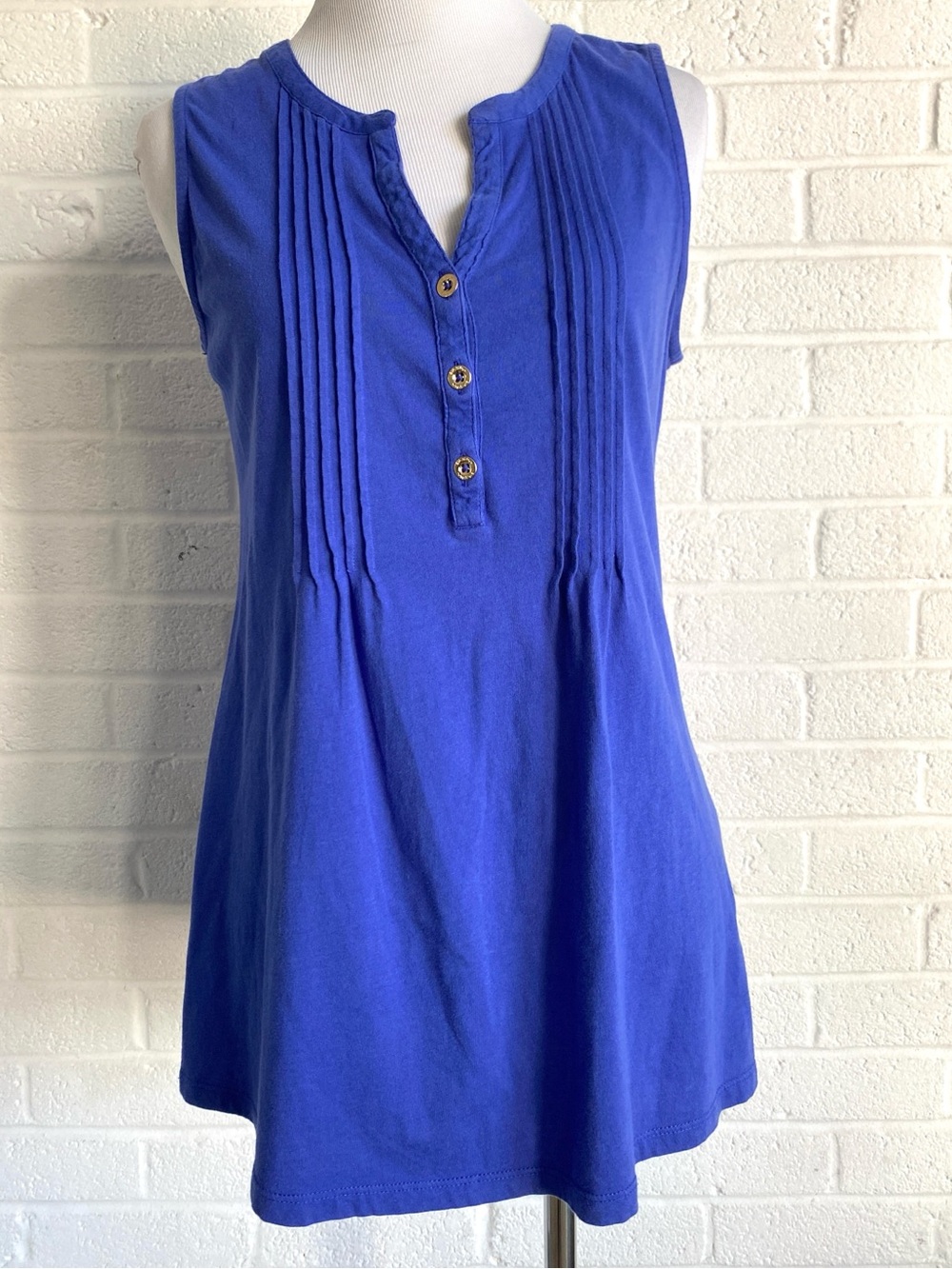 Lilly Pulitzer Sleeveless Pintuck Henley Top Tunic BlouseCobalt Blue Small Beach